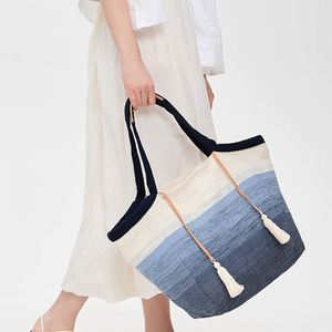 Custom Logo Embroidery Ombre Stripe Cotton Canvas Tote <b>Bag</b> Durable Portable Travel <b>Beach</b> Shoulder <b>Bag</b> <b>Women</b> Autumn Spring Summer - Product Image 2