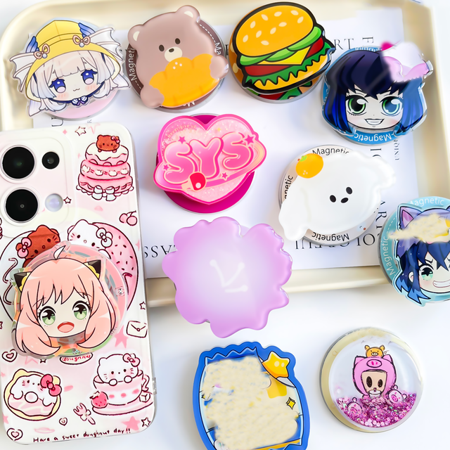 2026 Top Seller Custom logo Acrylic Poppings Magnetic Phone Socket Mobile Phone Accessories Socket Holder Socket Magnetic Grip
