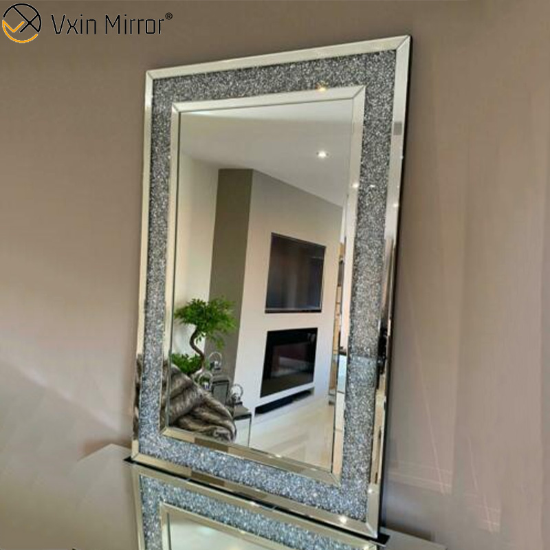 Wholesale WXM-1759 Gold factory supply design decorate 3 colors crushed diamond furniture mirrors decor living room wall mirror