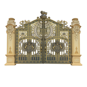 Puerta Metálica Ornamentada de Estilo Europeo Qifan con Acabado Dorado y Diseño de Escudo para Uso Exterior - Product Image 2