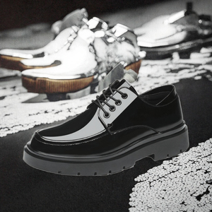 أحذية رسمية كاجوال للرجال بنعل علوي أسود بني لامع مقاس كبير 38-46 أربطة بارتفاع يزيد من تنفس نعل مطاطي-لفصل الشتاء - Product Image 3