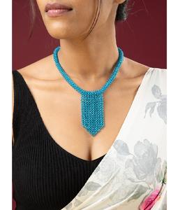 Collar Largo Mala Azul Premium Hecho a Mano con Hilo y Cuentas para Mujer, Joyería Étnica Bohemia, Collar Elegante para Fiestas - Product Image 1