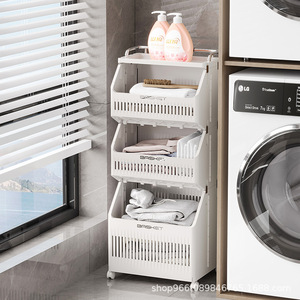 Double Layer <b>Plastic</b> Laundry <b>Basket</b> Stackable Rectangle Clothing Organizer For Bathroom Household Use - Product Image 2