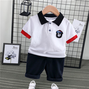 Vêtements d'été coréens pour bébés garçons, ensembles décontractés en coton à manches courtes et col polo, vente en gros - Product Image 5
