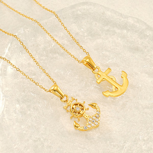 Collana con Modello di Nave Pirata Vintage all'Ingrosso, Prezzo di Fabbrica, Ciondolo Ancora Placcato Oro 18K Impermeabile con Zirconi - Product Image 3