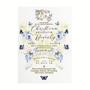 Invitaciones de Boda 2026, Invitaciones con Diseño Floral Europeo en Color Morado, Impresión Tipográfica, Estampado en Dorado, Forma Rectangular - Product Image 5