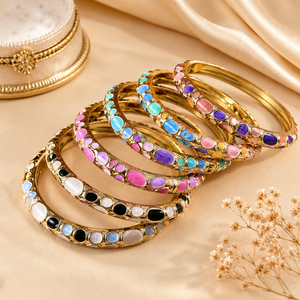 Wholesale New Women's Retro Flower Diamond Cloisonne Bangles Open Alloy Gold Plated Vintage <b>Chinese</b>-Style Enamel Inspired - Product Image 2
