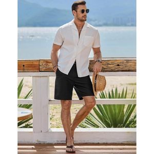 Pantalones Cortos Casuales de Lino y Algodón para Hombre, 8 Pulgadas, Cintura con Botones, Pantalones Cortos de Playa de Verano con Bolsillos, Tela Oxford Transpirable - Product Image 5