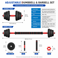 Nouvel ensemble d'haltères en fonte écologique unisexe 20 kg réglable pour la maison, équipement de fitness détachable avec option kettlebell
