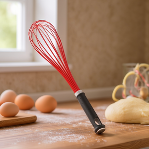 Frusta in silicone rosso con manico in fibra di vetro, utensile da cucina per mescolare uova e preparare dolci - Product Image 3