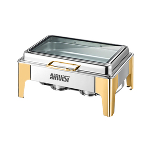 Pemanas Makanan Buffet Listrik AIRUISI Mewah dari Baja Anti Karat, Peralatan Katering dengan Lapisan Emas - Product Image 5