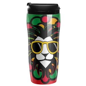 Jamaica Rasta Lion Travel Tumbler Coffee Mug Plastic with Lid Double Wall Insulated with Design Pattern Print Cup