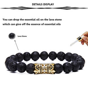 <span class=keywords><strong>Pulsera</strong></span> de cuentas de Lava Rock para hombre, corona larga de 8MM, difusor de aceite esencial para aromaterapia, Ideal para antiestrés - Product Image 3