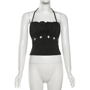 Top Corto Tubo con Ojales y Diseño Hueco Estilo Gótico Oscuro Punk para Mujer, y Shorts Casuales Sólidos por Encima <span class=keywords><strong>de</strong></span> la Rodilla con Vibe Atrevida para Verano - Product Image 5