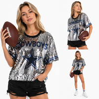 Vente directe d'usine, maillot de football américain des Dallas Cowboys pour femmes, haut à paillettes, t-shirt à paillettes pour le jour du match, pour l'équipe des Dallas Cowboys de la NFL