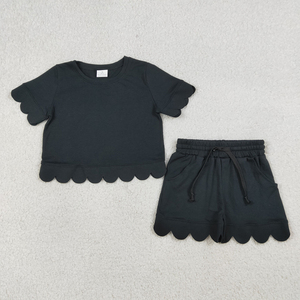 Ensembles de vêtements décontractés pour filles, style tendance, en coton, pour l'été, avec bordure festonnée, vente en gros, vêtements pour enfants, prix d'usine - Product Image 3