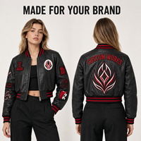Blouson Bomber en Cuir Noir Personnalisé pour Femme avec Patchs Courts, Manches Côtelées, Fermeture Éclair, Poches à Rabat et Ceinture – Fabrication OEM