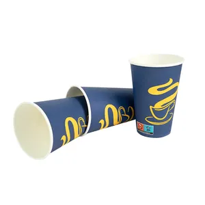 Vente en gros de gobelets à café jetables muraux en papier ondulation avec conception personnalisée Feuille d'or et gaufrage pour distributeurs automatiques de boissons