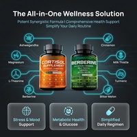 Capsules végétaliennes OEM à marque privée pour le soutien du cortisol et complexe de berbérine, avec Ashwagandha, L-Théanine, Cannelle de Ceylan et Curcuma