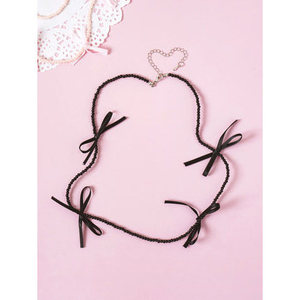 Alla moda placcato oro di balletto nastro collana Beed catena a maglie geometriche con diamante e perla per il regalo - Product Image 1