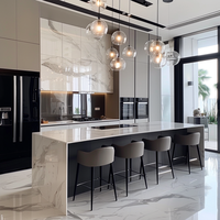 Mueble de Cocina Moderno Multifuncional de Madera y Melamina, Montado en la Pared, con Isla y Luces LED
