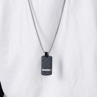 Nouvelle combinaison de carbone pur hommes en acier inoxydable incrusté de pierre DOG TAG pendentif personnalisé vêtements en titane noir