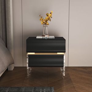 Mesa de Noche de Madera Maciza Negra, Moderna y Minimalista, Mesa Auxiliar de Almacenamiento para Dormitorio - Product Image 4