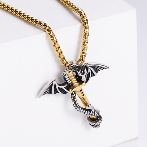จี้ดาบมังกร สร้อยคอผู้ชายสแตนเลส สไตล์พังก์ย้อนยุค ดีไซน์เรขาคณิต - Product Image 5