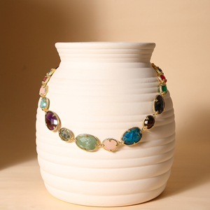 Mewah campuran batu permata warna Strawberry Quartz/ Amethyst /Rose Quartz/Amazonite/biru Apatite tembaga Inlay kalung Fashion rantai - Product Image 2