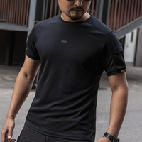 Camiseta de Punto Lisa Estilo Safari para Hombre, de Secado Rápido y Transpirable, con Cuello Redondo y Manga Corta, Ideal para Senderismo al Aire Libre