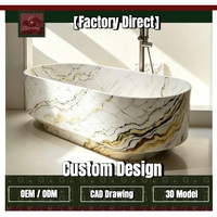 Baignoire ovale autoportante en marbre doré GOLDKING pour penthouse de luxe, rebord sculpté, OEM, alignement des veines CNC, poli