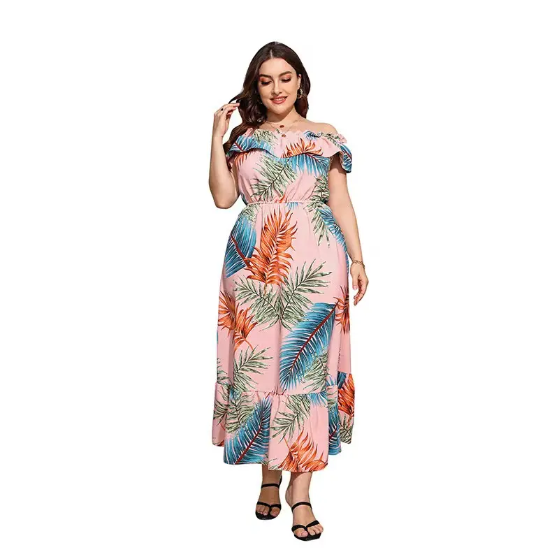 Hot sale Summer Fashion Off Shoulder Printing Casual Dresses Large Size Women's Dresses Summer Dress