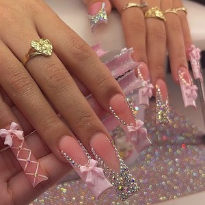 Bán Buôn Châu Âu Mỹ Phong Cách Pháp Móng Tay Bow Hoa 24Pcs Kim Cương Ngành Công Nghiệp Nặng Nail Báo Chí Ứng Dụng - Product Image 1