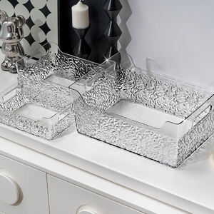 Panier de rangement cosmétique en acrylique à motif glace, organisateur de bureau transparent avec poignée portable - Product Image 3