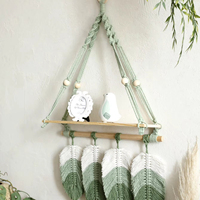 Étagère murale bohème en macramé avec glands de feuilles vert et blanc Polyester tissé étagère décorative décor à la maison Art mural