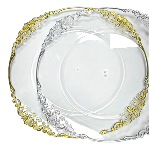 Assiettes de Présentation Rondes en Plastique de Luxe Décoratives, Design Classique, Durables, pour Mariage et Fêtes, Vente Chaude du Fournisseur Grossiste - Product Image 1