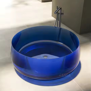 Bañera transparente Hanga Freestangding, bañera redonda de piedra de resina transparente, bañeras de lujo coloridas a la venta - Product Image 5