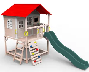 ذات الطابقين ملعب خشبي مجموعة بيت لعب للأطفال مع الشريحة ورمل