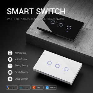 Persegi panjang Triple Smart <span class=keywords><strong>Switch</strong></span> 3 cara tiang tunggal 2.4Ghz Wifi kaca sentuh Smart <span class=keywords><strong>Switch</strong></span> kompatibel dengan netral atau tidak netral - Product Image 2