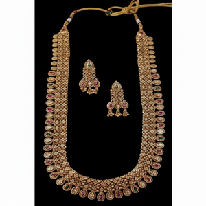 Conjunto de collar de doble capa de Haram largo de calidad Premium con pendientes para mujer para fiesta de boda ropa de latón para mujer - Product Image 1