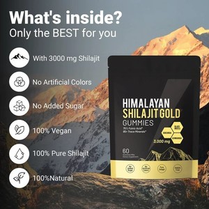 Himalayan Shilajit Gold Gummies 3000mg | 75% Fulvic Acid Ashwagandha, Gokshura &amp; Black <strong>Muesli</strong> | Natural Energy &amp; Immune Support - Product Image 3