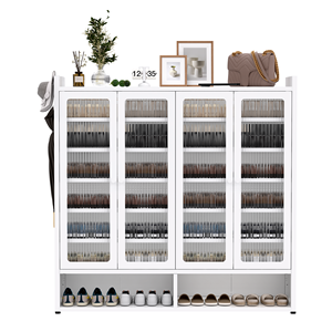 Armoires à chaussures modernes en métal <span class=keywords><strong>avec</strong></span> 4 <span class=keywords><strong>portes</strong></span> en verre Étagères réglables Design démontable-Porte-chaussures en acier peu encombrant pour le salon - Product Image 2