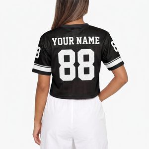 Custom Crop Football Jersey Women Personalized With Name Number Streetwear Style Scoop <b>Neck</b> 140g Fabric - Product Image 2