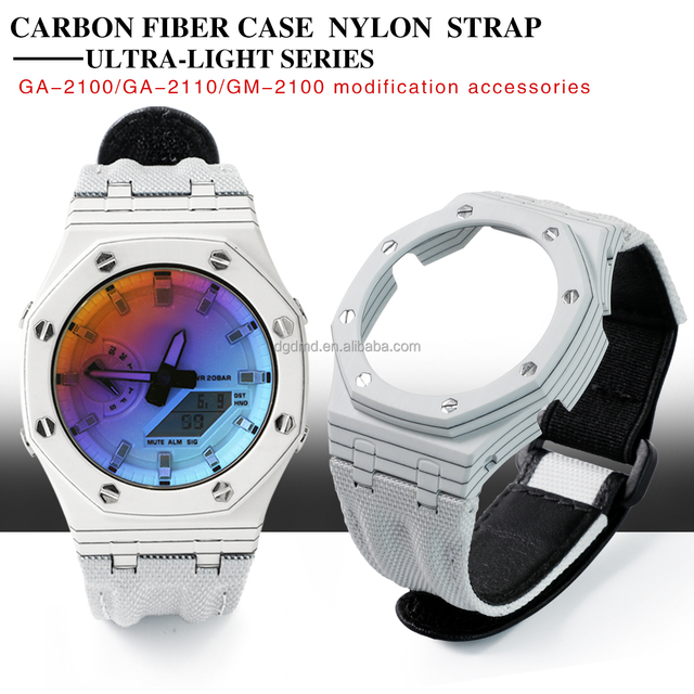 GA-2100 Luxury Mod Kit Carbon Fiber Case with Rubber Strap Fit for GA-2110 GA-B2100 Watch Part Replacement MOQ 10 Pcs