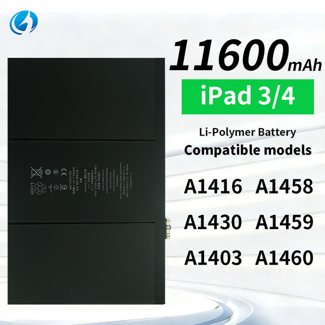 11600mAh Tablet Battery Pure Cobalt Extended Cycle Life Replacement Li-Polymer Tablet Battery for iPad 3/4