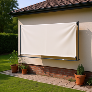 Tenda Laterale Moderna in Poliestere Crema 47.2 X 118.1 con Telaio in Ferro Verniciato a Polvere, Montaggio a Parete per Patio - Product Image 2
