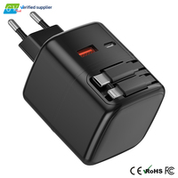 Bloc chargeur mural GaN PD 3.0 35W à charge rapide avec câble Type-C rétractable double, 3 ports Type-C + 1 port USB-A, pliable, prise US