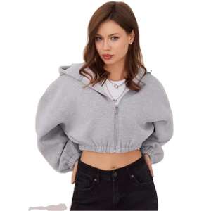 Sudadera con capucha de algodón ligera para mujer con logotipo personalizado, Sudadera corta con cremallera para gimnasio y Deportes - Product Image 1