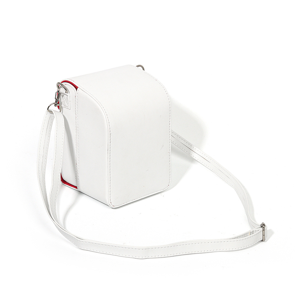 sac pour appareil photo en cuir blanc + sangle en boucle noire