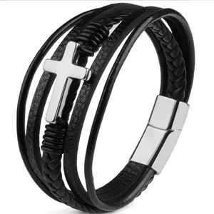 Wholesale custom Luxury Brand Designer genuine leather cross Bracelet bangle Men braided rope couple bracelet for men